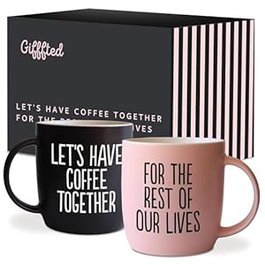 Triple Gifffted Lets Have Coffee Together Coffee Mug Set Engagement Wedding Gifts for Couple Bride and Groom Newlywed Bridal Shower His and Hers Mr and Mrs Christmas Valentines Ceramic 380ML