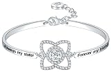 Aihitero Christmas Gift for Sis, Always My Sister Forever My Friend 4 Leaf Clover Bangle Bracelet, W
