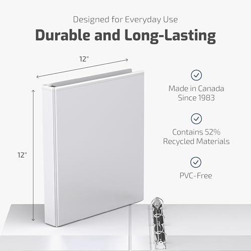Image of Easyview 3-Ring Binder, Clear-View Cover, 1 inch Round Rings, White, 6 Pack | Heavy-duty binder, fits 8.5 inch x 11 inch paper, customizable cover, made in Canada, ideal for school or office use