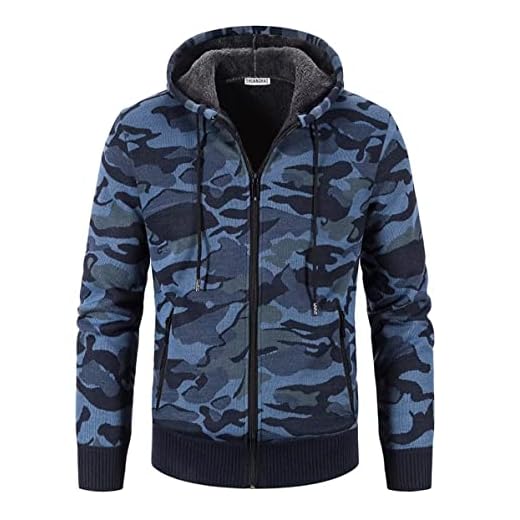 Herren Mit-Kapuzen Hoodie-Strick Sweatshirt-Jacke Cardigan - Pulliover Freizeit-Mode Herbst-Winter Fleece-Futter Warme Bequeme Outdoor Männer Kapuzen Camouflage Pulli Strick-Jacke Hoodie Blau M