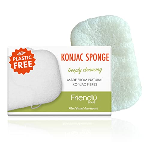 Friendly Soap - Natural Konjac Sponge, Plant-based Porous Konjac Root Vegetable, Everyday Use, Removing Make-Up & Sensitive Skin, Vegan, Plastic & Palm Free, Biodegradable 14g