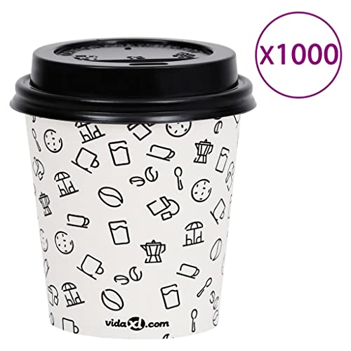 vidaXL 1000x Vasos de Papel Café con Tapas Taza Desechable Bebidas Té Chocolate Leche Recipiente Tiendas de Comida para… - Imagen 4