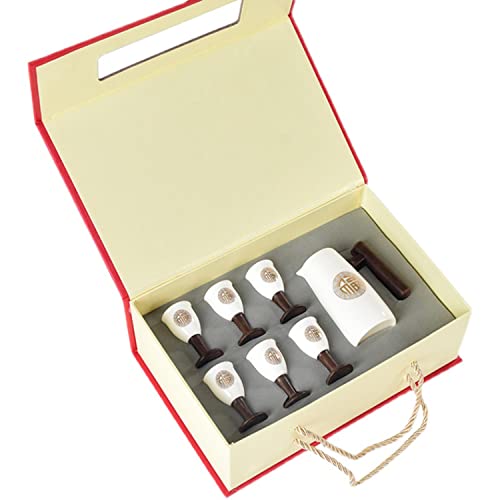 7 Pieces Sake Set, Traditional Retro Sheep Fat Jade Porcelain Ceramics Sake Cup Set, Elegant Design Best Gift for Family and Friends, with 6 Sake Cups and 1 Sake Pot Cups