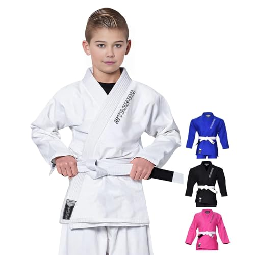 Starpro Kids BJJ Gi - Lightweight Brazilian Jiu Jitsu Uniform for Boys & Girls - Preshrunk Durable Training Gi with Free Belt