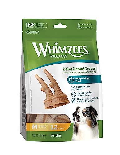 WHIMZEES Antler M, 12 Pieces – Dog Dental Stix, Size M, Dog Dental Sticks for Medium Breeds, Natural and Grain Free, Rawhide-Free, Vegetarian, No Added Sugar