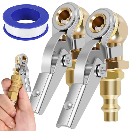 KTZCTPCA 2Pcs 1/4inch FNPT Ball Air Chuck, Ball Foot Locking Air Chuck Inflator, Air Compressor Air Chuck 2-Way Connection Air Chuck, Heavy Duty Tire Air Fill Kit for Truck RV Auto Car Air Compressor