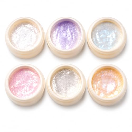Nail Art Beauty Iridescent Shimmer Gel Set, 6 Piece Holographic Pearl Nail Powder Jars