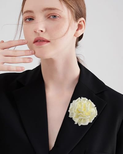 Image of Dainty Peony Rose Flower Brooches Lapel Pins Delicate Elegant Fabric Flowers Brooch Pin for Women Flower Corsage for Wedding Party Accessories Jewelry Gifts100mm