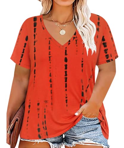 Image of RITERA Women Plus Size Tops Tie Dye V Neck Shirt Floral Camo Summer Short Sleeve Tunic Oversized Ladies Blouse XL-5XL