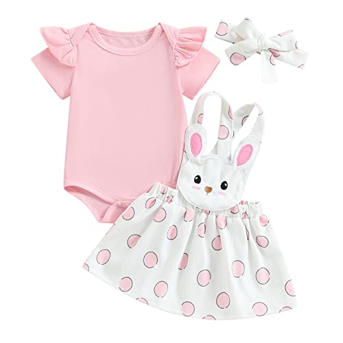 Image of Newborn Baby Girl Easter Outfit Long Sleeve Romper Rabbit Suspender Skirt Overall Dress My First Easter Outfit