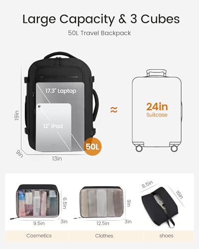 Image of LOVEVOOK 50L Travel Backpack for Women Men, Carry on Backpack for Airplanes