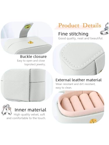 Image of Cortina Pu Leather Small Jewelry Box, Travel Portable Jewelry Case For Ring, Pendant, Earring, Necklace, Bracelet Organizer Storage Holder Boxes - Off White