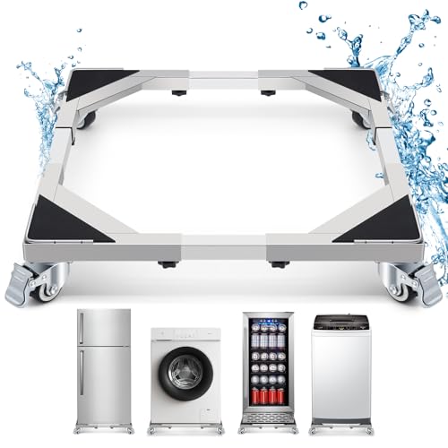 W B D WEIBIDA Support Lourd pour Machine à Laver en Acier Inoxydable avec 4 Roues Verrouillables, Capacité 300KG Socle Lave Linge Résistante à la Rouille...