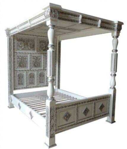 HAND MADE MAHOGANY Ancestral style Carved Four Poster Bed with full headboard and top canopy,W/S (6 FT)