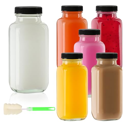 8 oz Glass Juice Bottles with Lids 6 Pack,Reusable Water Bottle,Juicing Bottles for Smoothies, Milk, Storage, Small and portable by SZUAH - Used condition - CA$19.19