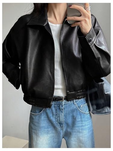 Milumia Cropped Faux Leather Bomber