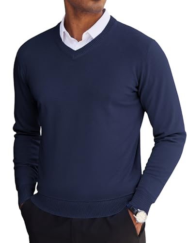 COOFANDY Men's V Neck Sweater Lightweight Knitted Pullover Sweaters