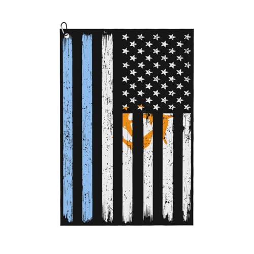 NAZIIQW US & Anguilla Flag Golf Towel 24"x16" with Carabiner