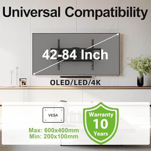 Image of Full Motion Mount, USX MOUNT UL Listed TV Wall Mount for Most 42-84 inch TVs, Holds up to 120lbs, Max VESA 600x400mm, Swivel TV Bracket with Dual Articulating Arms Tilt Rotation Fits 16 inch Wood Stud