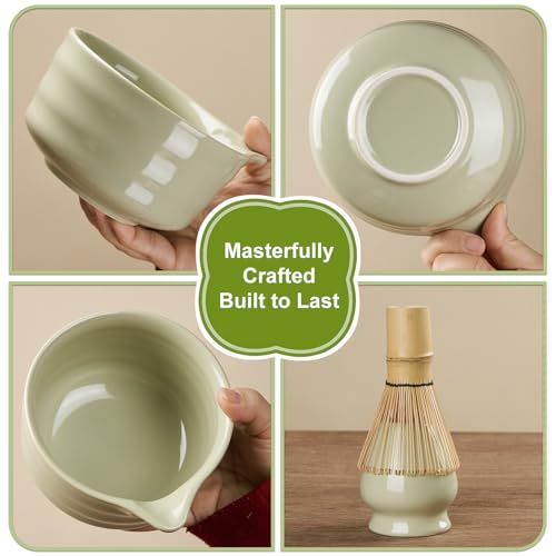 YOLIFE Matcha Whisk Set, Green Matcha Set, Includes Bowl and Whisk (Chasen), Holder, Sifter, Bamboo Scoop, Spoon & Spoon Rest, 7 Pcs Matcha Kit for Matcha Tea Ceremony — view 5