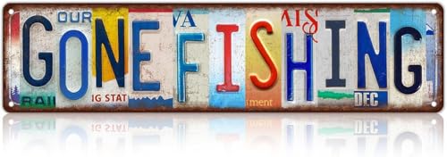 Vintage Gone Fishing Wall Decor Signs，16×4 inch，Fishing Stuff Gifts for Men