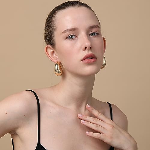 Extra Large Big Drop Earrings for Women, Oversized Chunky Gold Hoop Earrings Lightweight Hypoallergenic Gold Plated Earring Fashion Jewelry