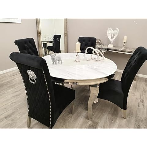 Louis Chrome Dining Table with Marble Top Cover