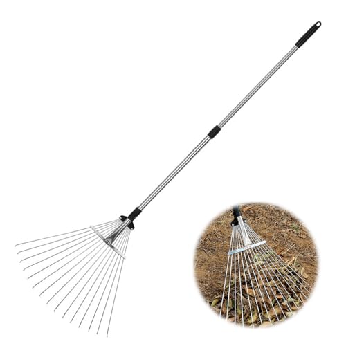 Rastrillo De Metal Escalable, Rastrillo De Hoja En Forma De Abanico, Mango De Aleación De Aluminio Extensible, Adecuado Para Limpiar Hojas Muertas En Jardines,Campings Y Tejados(Size:Tamaño pequeño)