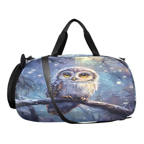 Snowy Owl Branch Blue Kids Travel Duffel Bag for Boys Girls Overnight Weekend Tote Bag with Shoes Compartment for Trip Beach Gym2