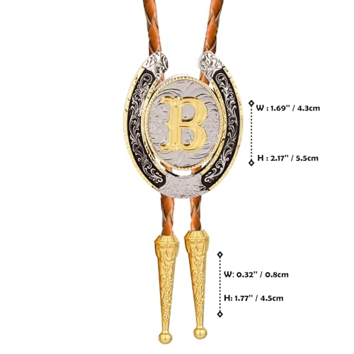 Image of Bolo tie for Men Western Cowboy Brown Leather Necktie Gold Initial Letter ABCDJMR to Z Bolo ties for Women