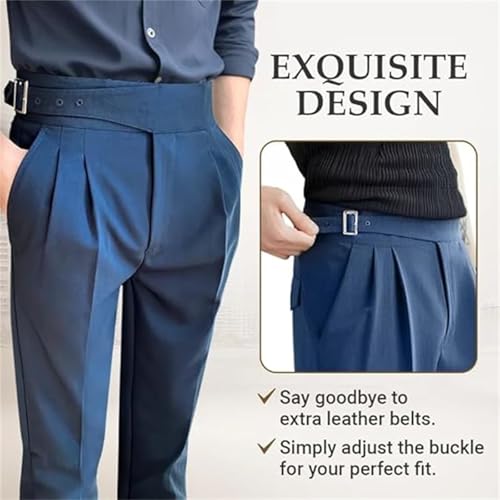 Mixgent Men's High Waisted Old Money Pleated Pants Quick Dry Dress Pants Classic Fit Black 28-444