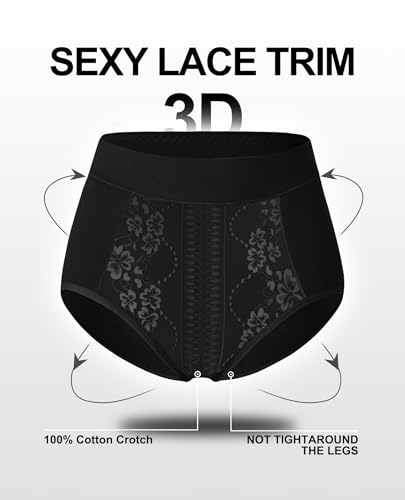 MISSWHO Womens Underwear Cotton, Underwear Women Pack High Waisted Tummy Control Black Panties Postpartum C Section Ladies Briefs Medium