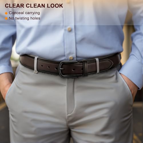 Image of BULLIANT Men Belt 2Pack-Leather Belt 7Holes Comfortable For Men's Dress Casual Jeans 1 3 /8 inch