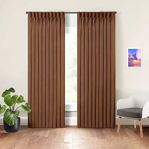 Mamu Thread Collection Triple Pinch Pleated Drapes Curtains Blackout For Doors & Windows With Ring Added Hook Solid Polyester Blend (Coffee, 96 Inch Wide By 144 Inch Long- 1 Panel) #TOP13