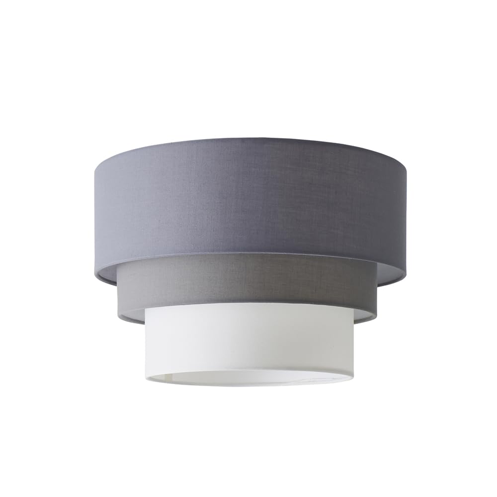 MiniSun Round Modern 3 Tier Dark & Pale Grey Fabric Ceiling Designer Pendant Lamp Light Shade
