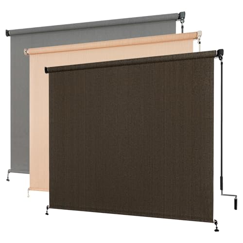 MeshyBlok Outdoor Roller Shade Exterior Cordless Patio Roll Up Blinds Cordless Shade Cloth Roll Blinds for Porch Gazebo Pergola Balcony Backyard (4 W x 6 H Mocha)