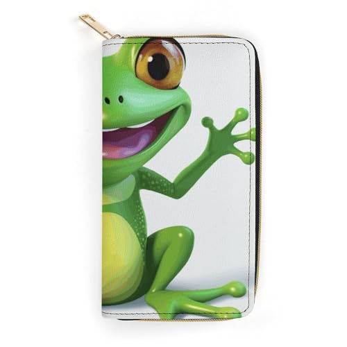 Leather Wallet Bag Green Frog Painted Credit Card Holder Fashion Simple Card Bag Multifunctional Wallet