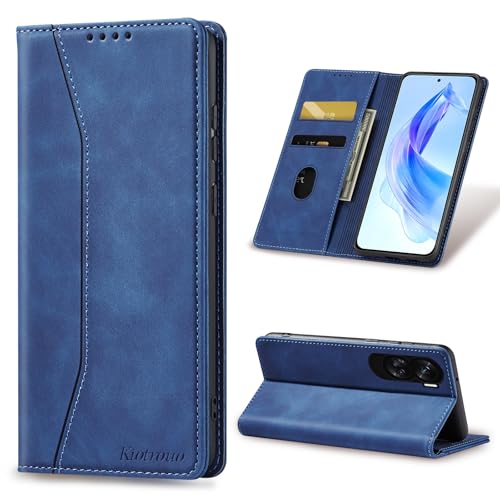 KIOTROUO Case for Honor 90 Lite Leather Wallet Case with Card Holder Kickstand Magnetic Closure PU Flip Shockproof Protective Phone Case Cover Compatible with Honor 90 Lite Blue