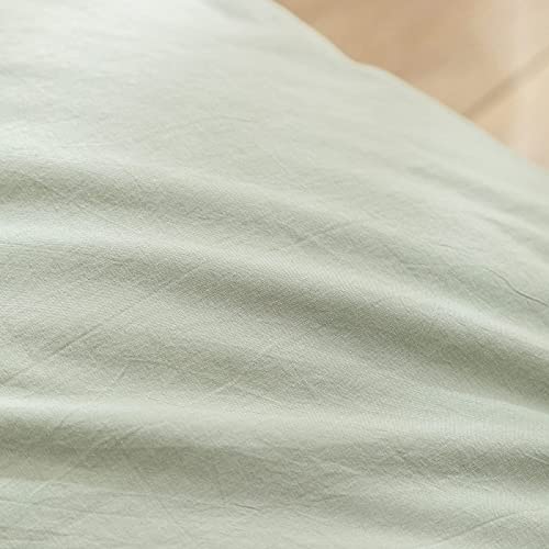 Image of BESTOUCH Cotton Solid Duvet Cover Set Linen Feel Sage Green King | 100% Washed Cotton, Soft Wrinkle Texture, Hidden Zipper, 8 Ties, Breathable Lightweight Durable Comfy, 3 Pcs No Insert