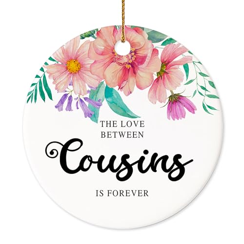 Velyra Christmas Ornament 2025 - Cousins The Love Between Cousins is Forever Floral Ceramic Tree Decoration, Holiday Keepsake Gift for Family, Women, Friends