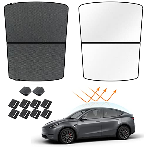 SUMK Tesla Model Y Sunroof Sunshade Glass Roof Sunshade Foldable Compatible with Tesla Model Y 2023 2022 2021 2020 Upgrade (2 Piece Black)