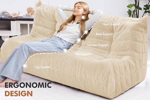 Image of Bean Bag 3-Seater Chair Big Sofa Beanbag Chair for Adults Fireside Chair Bean Bag Lounger with Memory Foam Filled for Home,Apartment or Gaming Venue（Khaki Teddy）