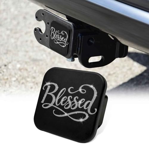 Wsenltvy 2 Inch Sparkly Bling Blessed Trailer Hitch Cover Rubber Receiver Tube Plug Cap, Tow Hitch Cover Dust-Proof Trailer Hitch Covers for Men Women Towing Accessory for Trucks Cars