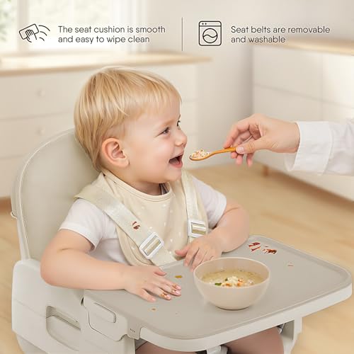 Image of Obee Odee 3-in-1 Portable Baby High Chair for Babies and Toddlers, Convertible Easy Clean Infant Foldable Highchair with Adjustable Legs & Dishwasher Safe Tray, Beige