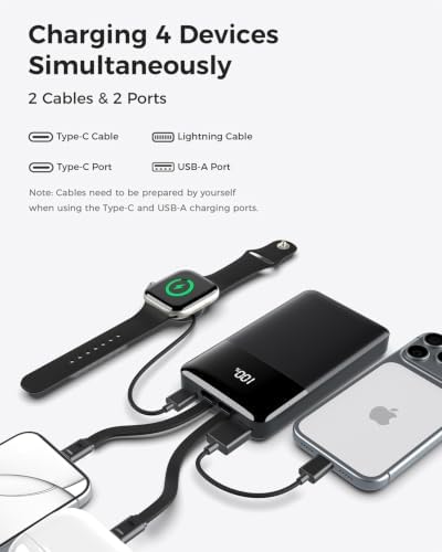 휴대용 충전기, 10000mAh 보조 배터리 내장 라이트닝 및 USB-C 케이블 — 사진 4