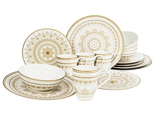 CreaTable, 23596, Serie MANDALA GOLD - Weiss, 16-teiliges Geschirrset, Kombiservice aus Steinzeug, spülmaschinen- und mikrowellengeeignet, Qualitätsproduktion