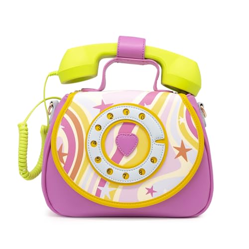 Bewaltz Novelty Handbag, Fun Shape Tween Style - Crossbody (Ring Ring Phone Convertible Handbag - Retro Vibes)