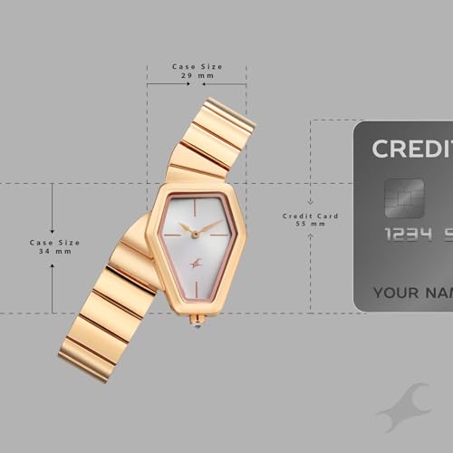 Image of Fastrack Wild Viper-Inspired Unique Shaped Silver Dial IP Rose Gold Stainless Steel Strap Watch for Women - 6323WM02