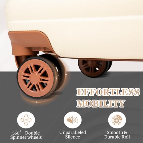 Image of 5 Piece Luggage Sets with Spinner Wheels and Tsa Lock, Hardshell ABS Suitcase Set, Lightweight Hardside Waterproof Travel Suitcases with Wheels, 20 inch, 24 inch, 28 inch Beige