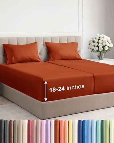 Extra Deep Split King Sheet Set - 5 Piece Breathable Cooling - Terracotta
